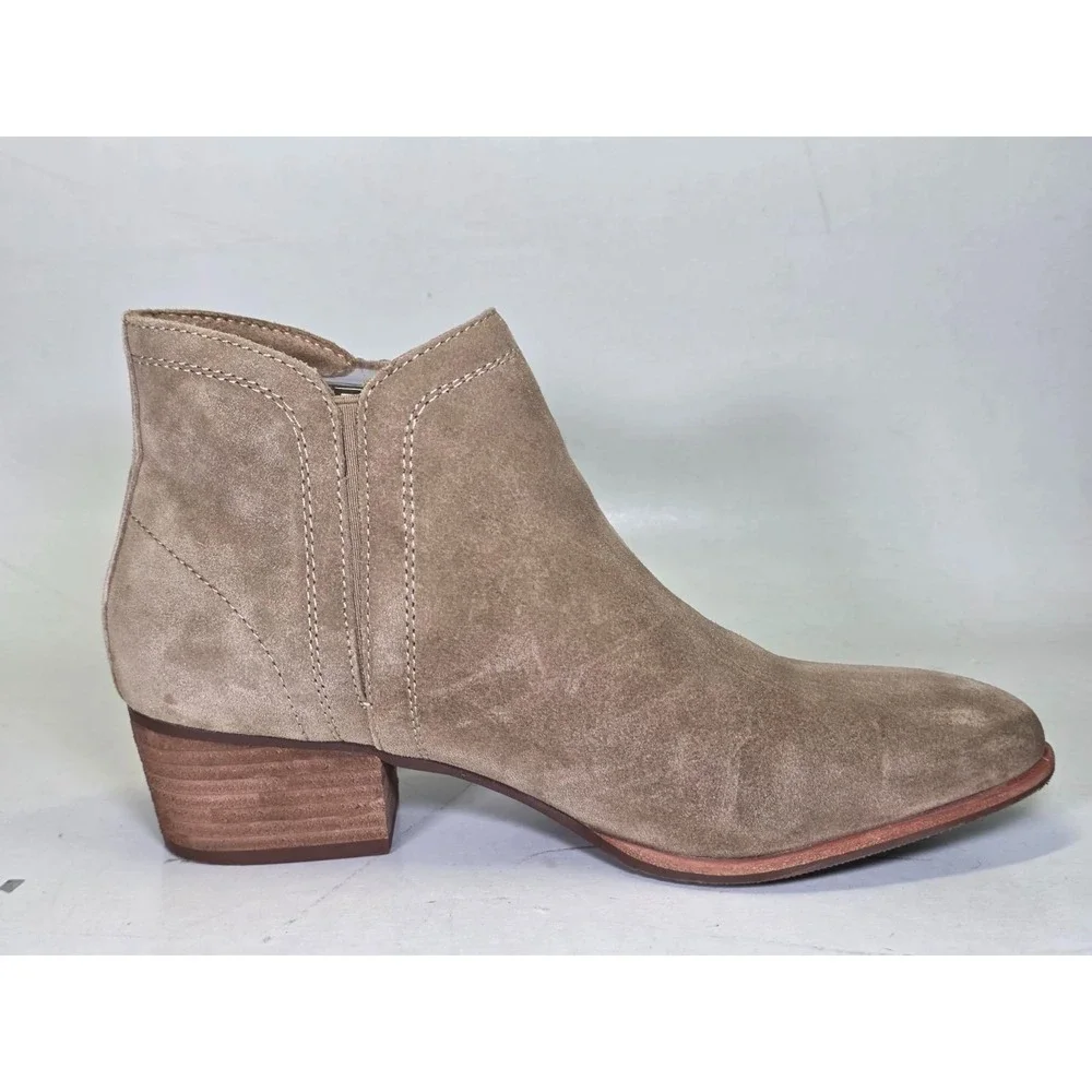 Hush Puppies Women's Ankle Boots Size 8 Brown Beige Suede Shoes Heel Zip Tassel‎